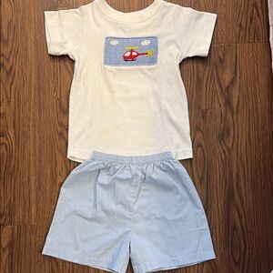 White Helicopter Smock T-Shirt and Light Blue Shorts Set
